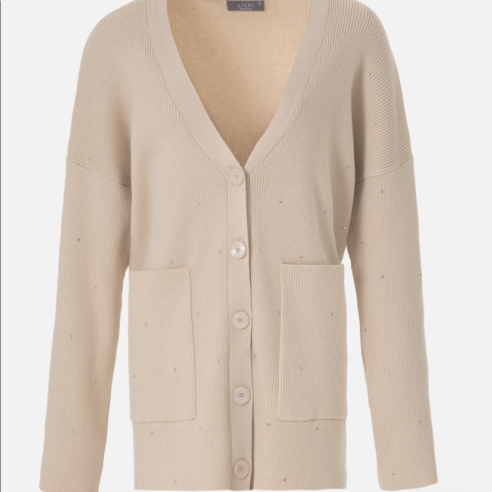Lichi Rhinestone Embellished Ribbed Knit Cardigan - Picture 4 of 7